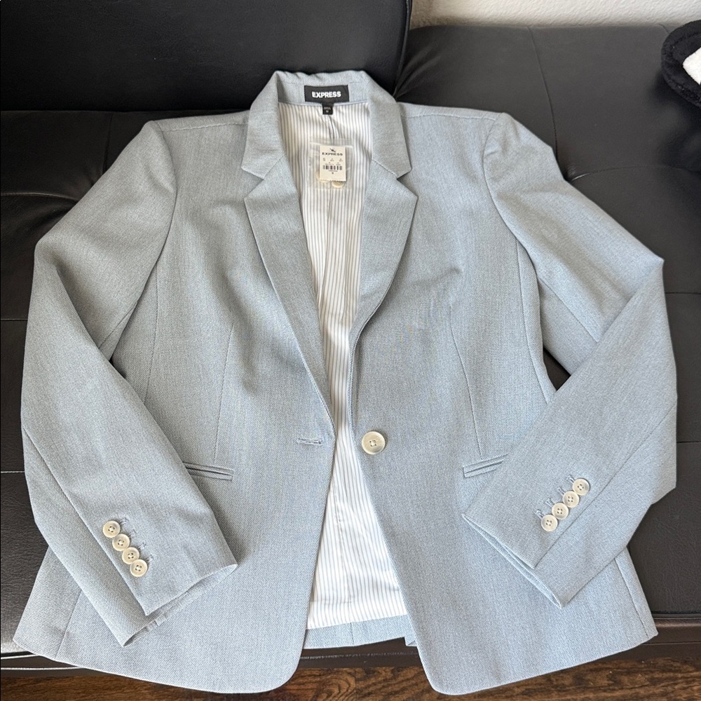 NWT Express Light Blue Textured Button Front Blazer
